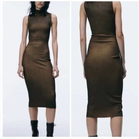 Zara Dresses & Skirts - Zara Distressrd-Effect Knit Mock Turtleneck Dress Size Small